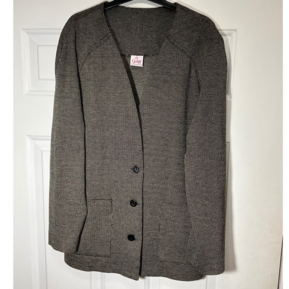 Graff Californiawear Vintage Black White Micro Knit Button Front Cardigan Jacket